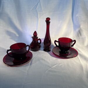 Lot of eight- Arcoroc France Ruby Red Glass And Avon Red Glass